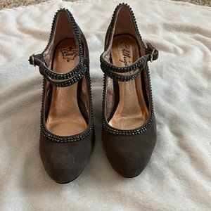 Miss Albright By Anthropologie Gray Jeweled Heels